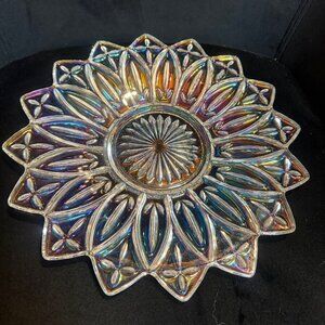 Federal Glass, Vintage, Iridescent Carnival Glass, Star Petal Plate, Rainbow
